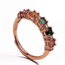 Tourmaline ring with zirconia in 925 sterling silver rose gold plated