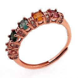 Tourmaline ring with zirconia in 925 sterling silver rose gold plated