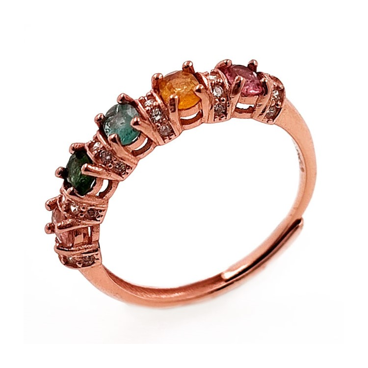 Tourmaline ring with zirconia in 925 sterling silver rose gold plated