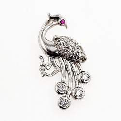 Peacock pendant with zircons and ruby in 925 Sterling Silver