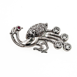 Peacock pendant with zircons and ruby in 925 Sterling Silver