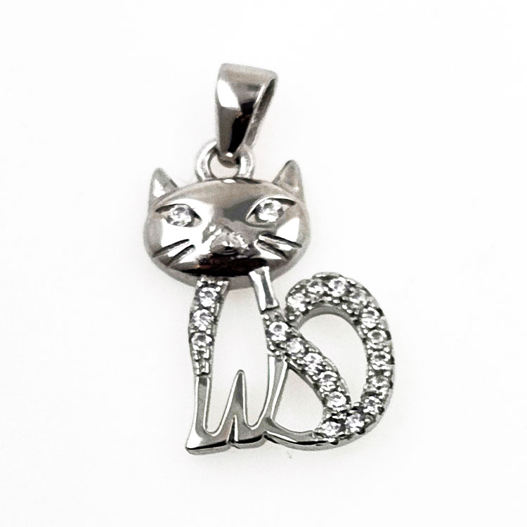 Pendentif chat en zircon en argent 925