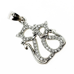 2 Cat Zirconia Pendant in Sterling Silver 925