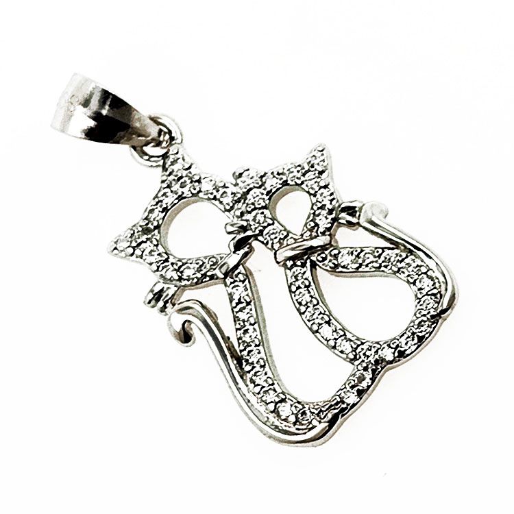 Pendentif en argent 925 avec 2 zircons de chat