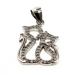 Pendentif en argent 925 avec 2 zircons de chat