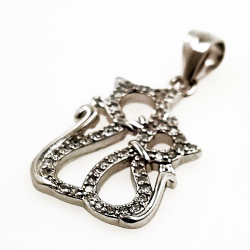 2 Cat Zirconia Pendant in Sterling Silver 925