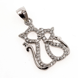 2 Cat Zirconia Pendant in Sterling Silver 925