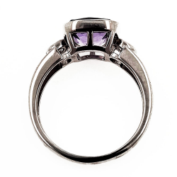 Rhodium Plated 925 Silver Ring with Amethyst and Zircon