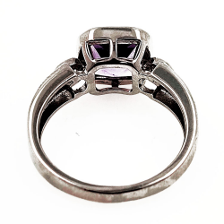 Rhodium Plated 925 Silver Ring with Amethyst and Zircon