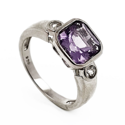 Rhodinierter 925 Sterling Silber Ring mit Amethyst und Zirkon