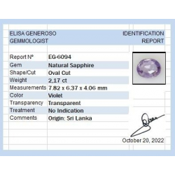 2,17 ct Zaffiro viola ovale 7,82 x 6,37 x 4,06 mm