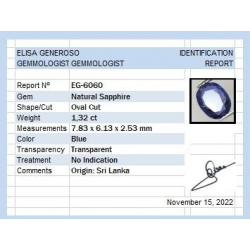 1,32 ct Blue Sapphire oval 7,83 x 6,13 x 2,53 mm