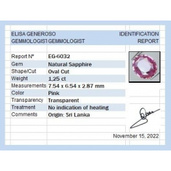 1,25 ct Pink Sapphire oval cut 7,54 x 6,54 x 2,87 mm