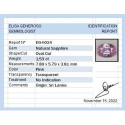 1,53 ct Zafiro rosa talla oval 7,89 x 5,79 x 3,81 mm