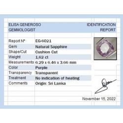 1,62 ct Zafiro morado cojín 6,29 x 6,46 x 3,66 mm