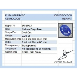 2,25 ct Zafiro Azul oval 8,40 x 6,39 x 4,85 mm