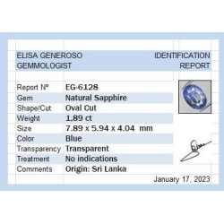 1,89 ct Zaffiro blu ovale 7,89 x 5,94 x 4,04 mm