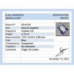 1,72 ct Cushion Sapphire blue 7,57 x 6,03 x 3,80 mm