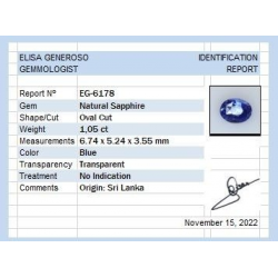 1,05 ct Saphir bleu ovale 6,74 x 5,24 x 3,55 mm