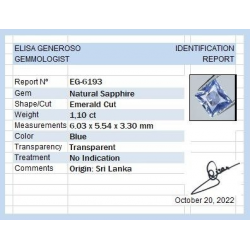 1,10 ct Princess-cut Blue Sapphire 6,03 x 5,54 x 3,30 mm