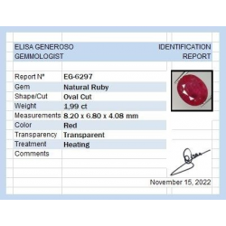 1,99 ct Rubis ovale 8,20 x 6,80 x 4,08 mm