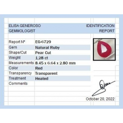 1,28 ct Rubí Talla pera 8,45 x 6,64 x 2,80 mm