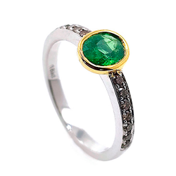 Tsavorite and diamond ring in white gold and 18KT yellow gold.