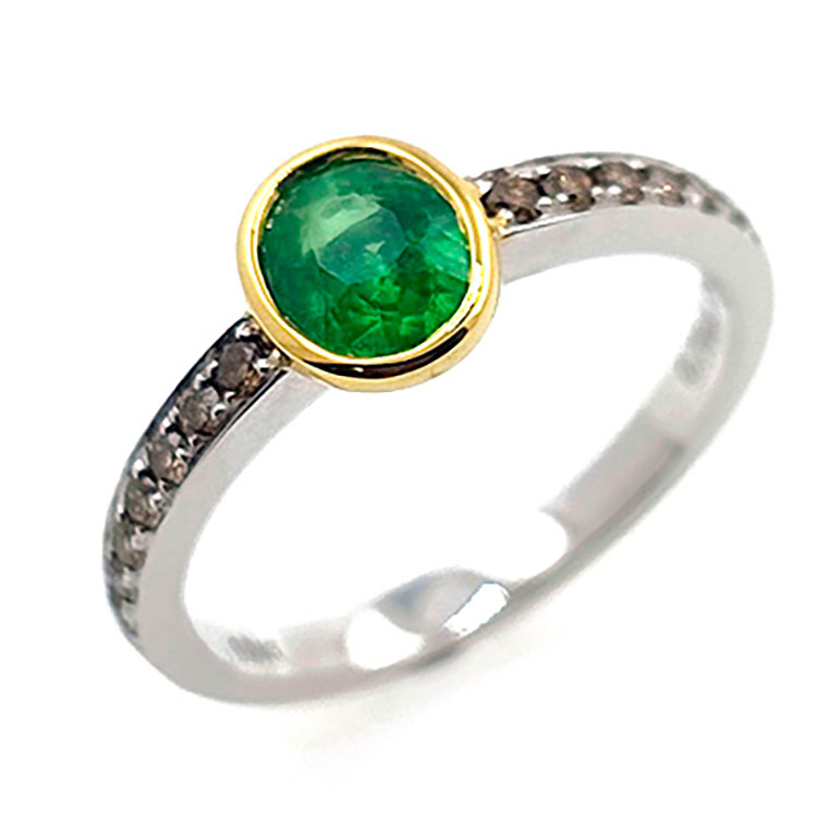 Anello con tsavorite e diamanti in oro bianco e oro giallo 18KT.