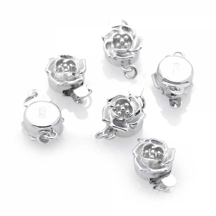 Cierre de flor de plata 925 bañada en rodio 13 x 8 mm