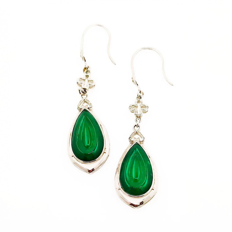 Pendientes Naturales de Jadeita Fei Cui con Diamante Natural en oro blanco de 18kt