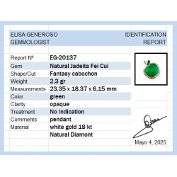 Fei Cui Natürlicher Jadeit-Birnen-Anhänger mit natürlichem Diamant aus 18 Karat Weißgold