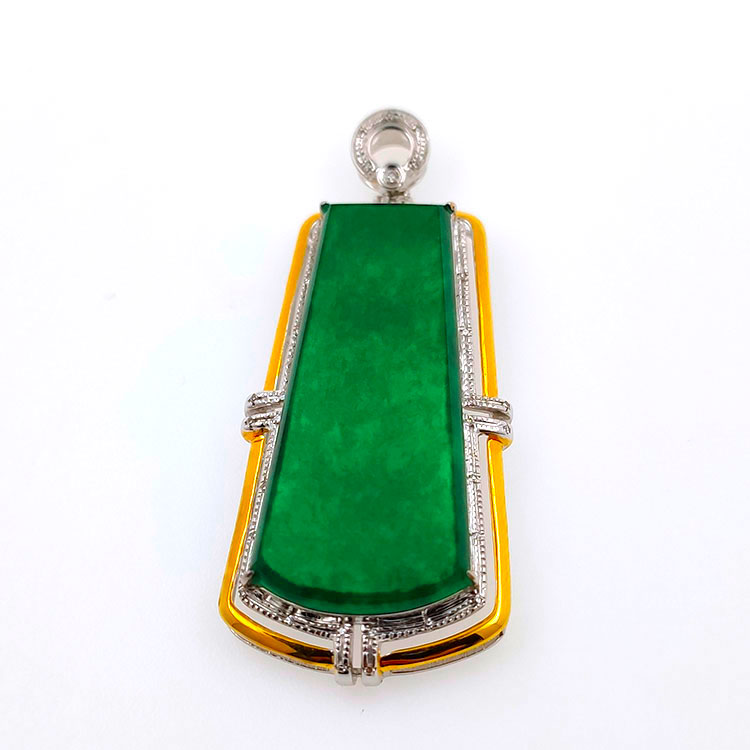 Fei Cui Anhänger aus natürlichem Jadeit mit natürlichem Diamant in 18kt Weißgold
