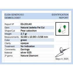 Pendientes de Jadeita Fei Cui Natural con Diamante Natural en oro blanco de 18kt