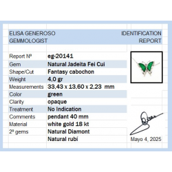 Collar Mariposa de Jadeita Fei Cui Natural con Diamante Natural en oro blanco de 18kt