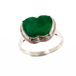 Anillo Pera de Jadeita Fei Cui Natural con Diamante Natural en oro blanco de 18kt