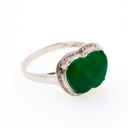 Anillo Pera de Jadeita Fei Cui Natural con Diamante Natural en oro blanco de 18kt