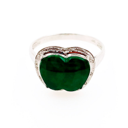 Anillo Pera de Jadeita Fei Cui Natural con Diamante Natural en oro blanco de 18kt