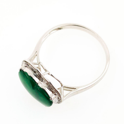 Anillo Pera de Jadeita Fei Cui Natural con Diamante Natural en oro blanco de 18kt