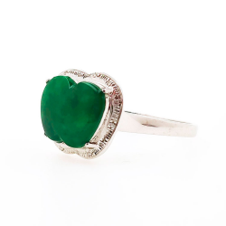 Anillo Pera de Jadeita Fei Cui Natural con Diamante Natural en oro blanco de 18kt