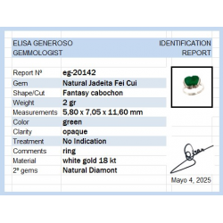 Anillo Pera de Jadeita Fei Cui Natural con Diamante Natural en oro blanco de 18kt