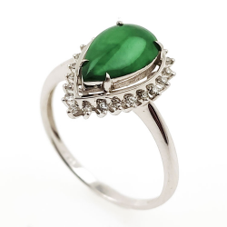 Anillo sol de Jadeita Fei Cui Natural con Diamante Natural en oro blanco de 18kt