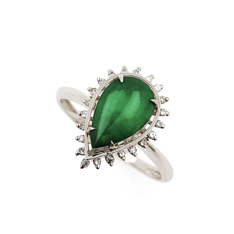 Anillo sol de Jadeita Fei Cui Natural con Diamante Natural en oro blanco de 18kt