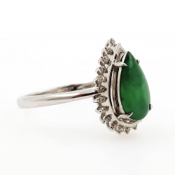 Anillo sol de Jadeita Fei Cui Natural con Diamante Natural en oro blanco de 18kt