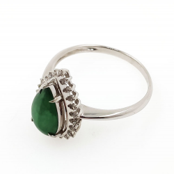 Anillo sol de Jadeita Fei Cui Natural con Diamante Natural en oro blanco de 18kt