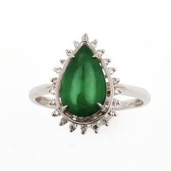 Anillo sol de Jadeita Fei Cui Natural con Diamante Natural en oro blanco de 18kt