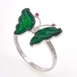 Anillo Mariposa de Jadeita Fei Cui Natural con Diamante Natural en oro blanco de 18kt