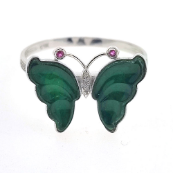 Anillo Mariposa de Jadeita Fei Cui Natural con Diamante Natural en oro blanco de 18kt