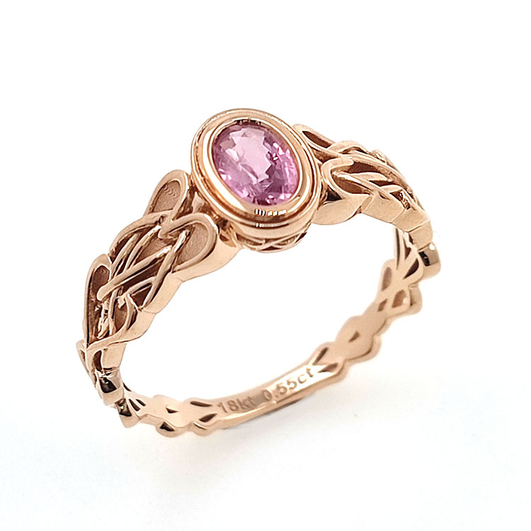 Unerhitzter Padsparadcha Saphir Ring aus 18kt Roségold Keltischer Knoten