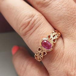 Anillo de Zafiro Padsparadcha No calentado en oro rosa de 18 kt nudo celta