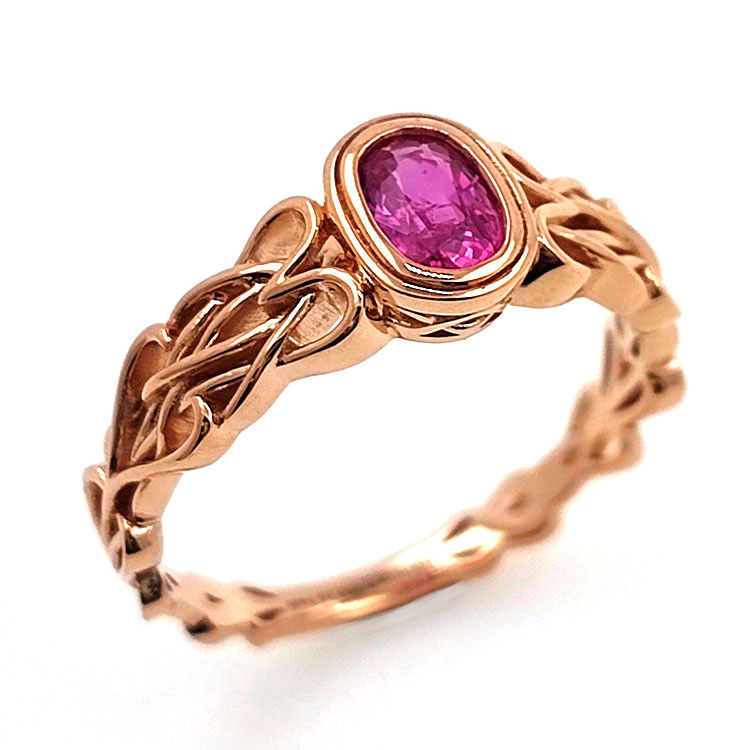 Bague saphir Padsparadcha non chauffé en or rose 18kt Nœud celtique